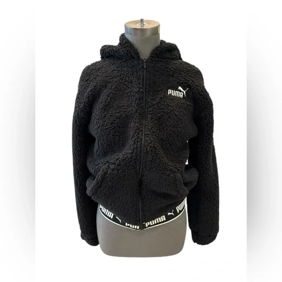 Puma Kids Vibe Check Faux Shearling Zip Hoodie Large NWT - Picture 2 of 12